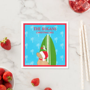 Retriever Santa Dog SurfboardSeagull Christmas Napkin