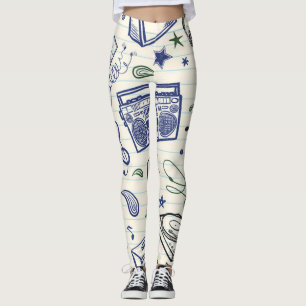 Retro90s Boombox Cassette Notebook Doodles Pattern Leggings