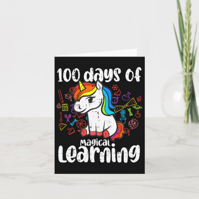 Retro 100 Days Of Magical Learning Unicorn Girls 1 Card (Front)