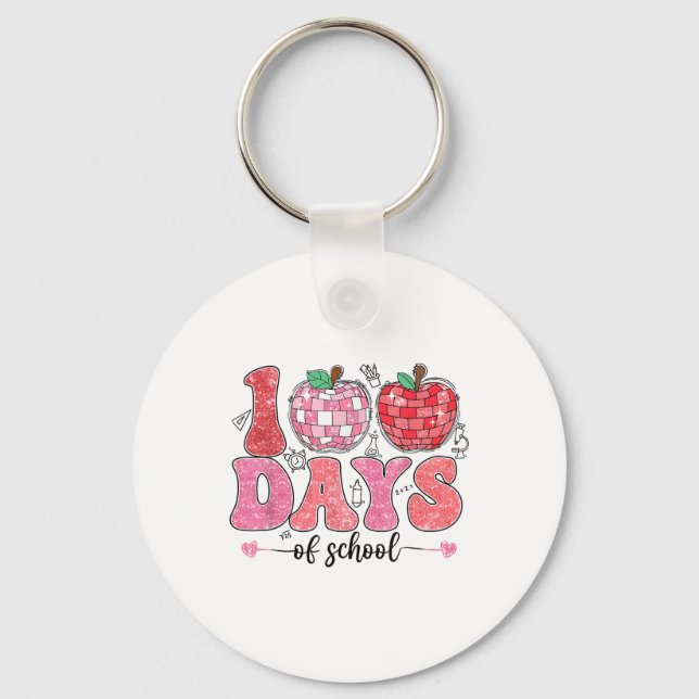Retro 100 Days Of School Smile Face Cute 100th Day Key Ring (Front)
