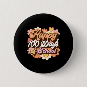 Retro 100 Days Of School Teachers Kids Groovy 100t 6 Cm Round Badge