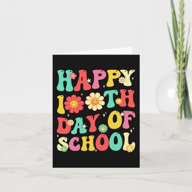 Retro 100 Days Of School Teachers Students 100th D Card (Front)