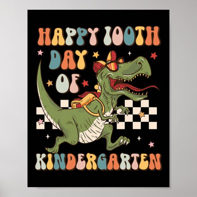 Retro 100th Day of Kindergarten 100 Days Of School Poster (Front)