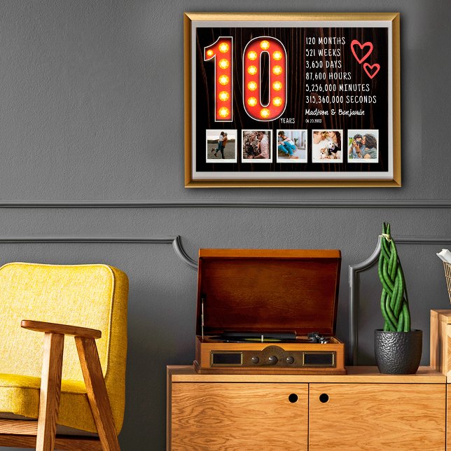 Retro 10th Anniversary Hearts Custom Photo Collage Poster (Creator Uploaded)