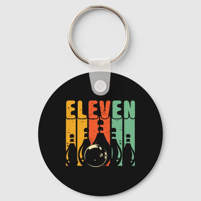 Retro 11th Birthday Bowling Design Turning 11 Bowl Key Ring (Front)