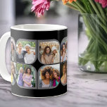 Retro 12 Photo Pinwheel Flower Petal Black Grey Coffee Mug<br><div class="desc">Stylish photo mug in black and grey with retro photo collage. The photo template is set up for you to add 12 of your favourite photos, which are automatically displayed in the flower petal shapes. If you have any problem with picture placement, try cropping your photo to a square and...</div>