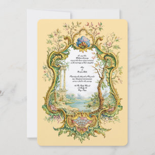Retro 1738 Baroque Rococo Color Cartouche Wedding Invitation