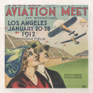 Retro 1912 Los Angeles Air Show Travel Art Glass Coaster