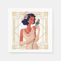 Retro 1920s Glam Lady Singer Art Deco Gold Frame