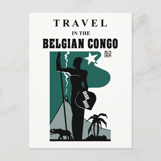 Retro 1930s African style Belgian Congo travel Postcard (Front)