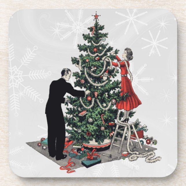 Retro 1940s Christmas Tree Coaster (Front)