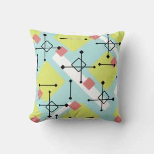 Retro 1950s Art Diamonds Mint Green Yellow Cushion