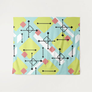 Retro 1950s Art Diamonds Mint Green Yellow Tapestry