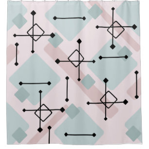 Retro 1950s Art Diamonds Pink Sage Green Shower Curtain