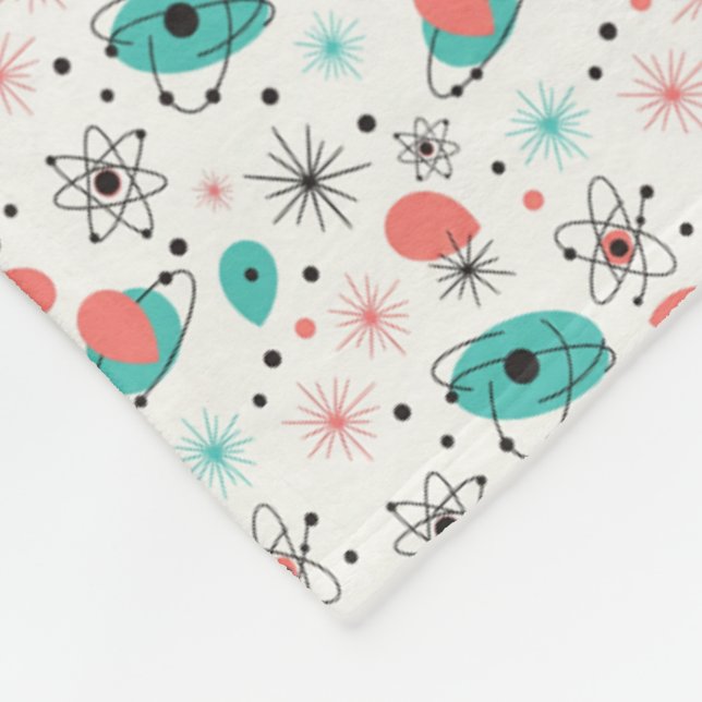 Retro 1950s Atomic Starburst & Orbiting Atoms Fleece Blanket (Corner)