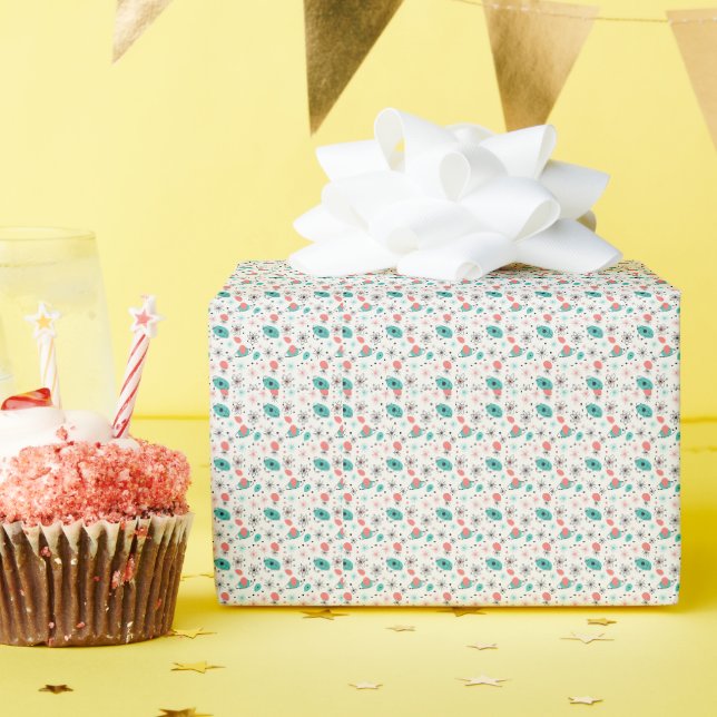 Retro 1950s Atomic Starburst & Orbiting Atoms Wrapping Paper (Birthday Party)