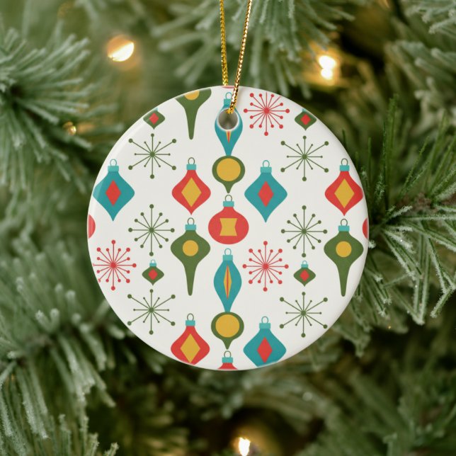 Retro 1950s Baubles Pattern Christmas Decor Ceramic Tree Decoration (Tree)