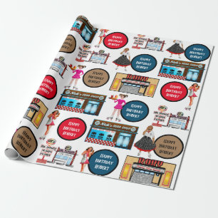Retro 1950's Car Hop Personalised Wrapping Paper