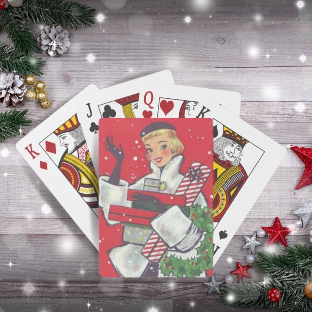 Retro 1950s Christmas Shopping Girl Holiday Playing Cards (Creator Uploaded)