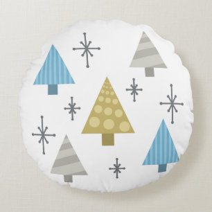 Retro 1950s Christmas Trees Round Cushion