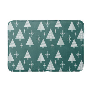 Retro 1950s Christmas Trees Teal Green Bath Mat