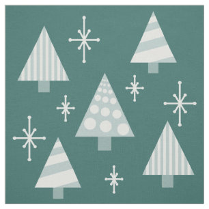 Retro 1950s Christmas Trees Teal Green Fabric
