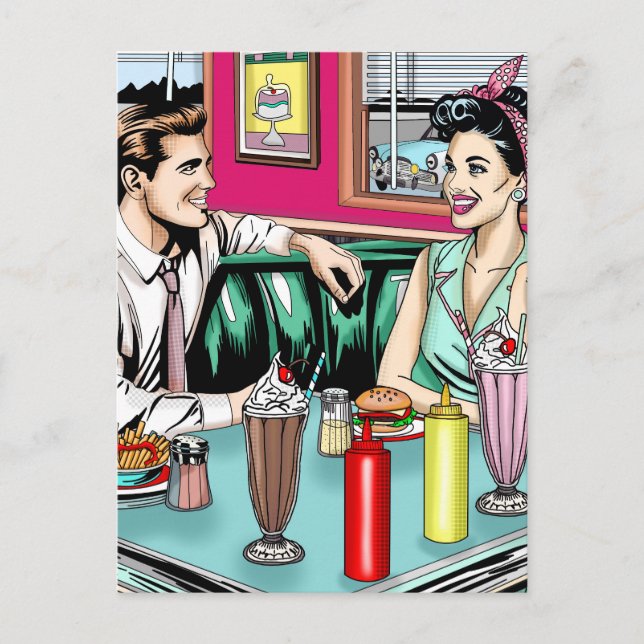 Retro 1950's Couple at Diner Blank Postcard (Front)