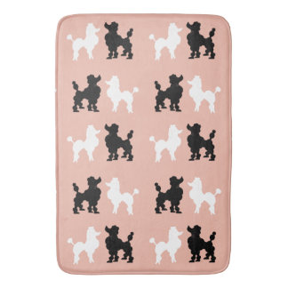 Retro 1950's Cute White & Black Poodles on Salmon Bath Mat