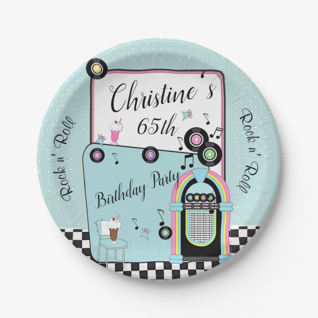Retro 1950's Diner Birthday Any Age Paper Plate (Front)