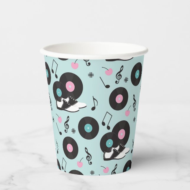 Retro 1950s Diner Birthday Paper Cups – Sock Hop R (Front)