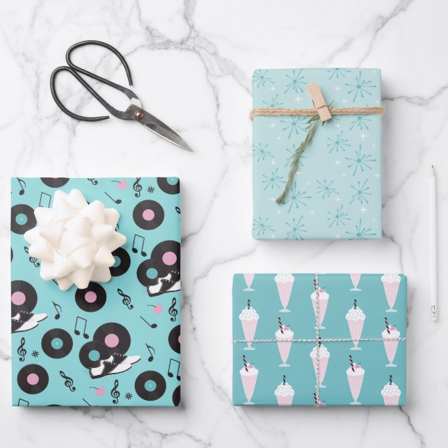 Retro 1950s Diner Birthday Wrapping Paper – Sock H (Front)