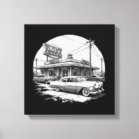 Retro 1950s Diner Canvas Wall Art – Vintage Cars