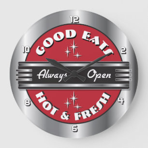 Retro 1950s Diner Wall Clock - Red