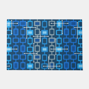 Retro 1950s Geometric Pattern Blue Doormat