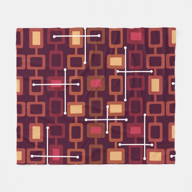 Retro 1950s Geometric Pattern Burgundy Fleece Blanket (Front (Horizontal))