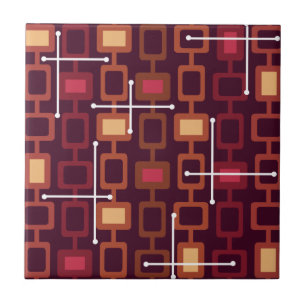 Retro 1950s Geometric Pattern Burgundy Tile