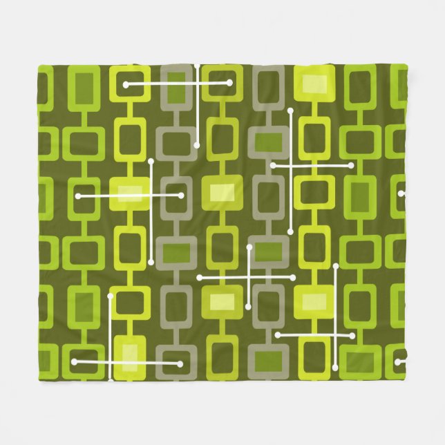 Retro 1950s Geometric Pattern Chartreuse Fleece Blanket (Front (Horizontal))