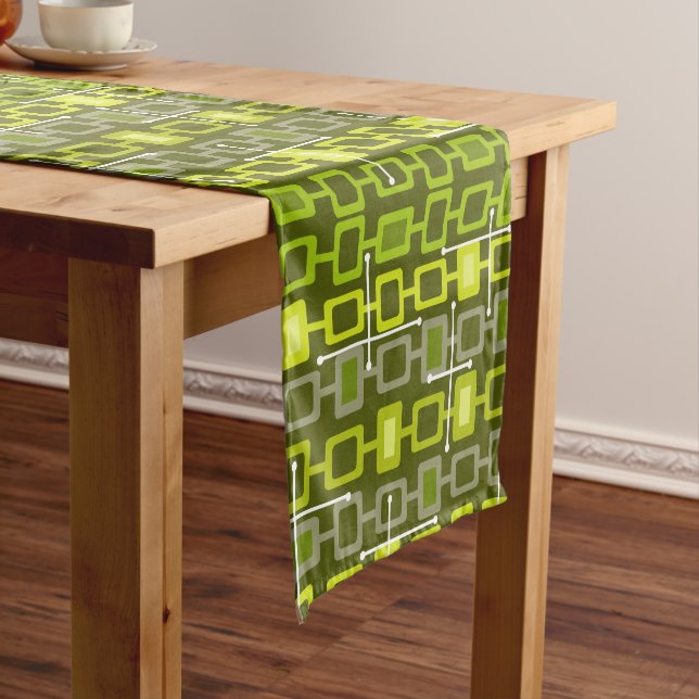 Retro 1950s Geometric Pattern Chartreuse Short Table Runner (In Situ)