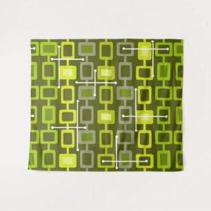 Retro 1950s Geometric Pattern Chartreuse Tapestry