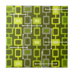 Retro 1950s Geometric Pattern Chartreuse Tile