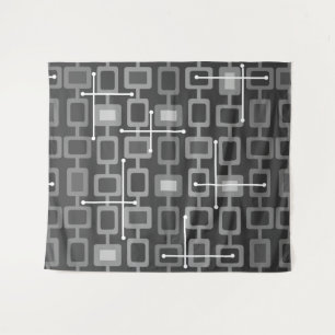 Retro 1950s Geometric Pattern Gray Tapestry