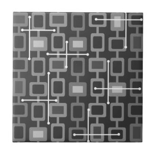 Retro 1950s Geometric Pattern Grey Tile
