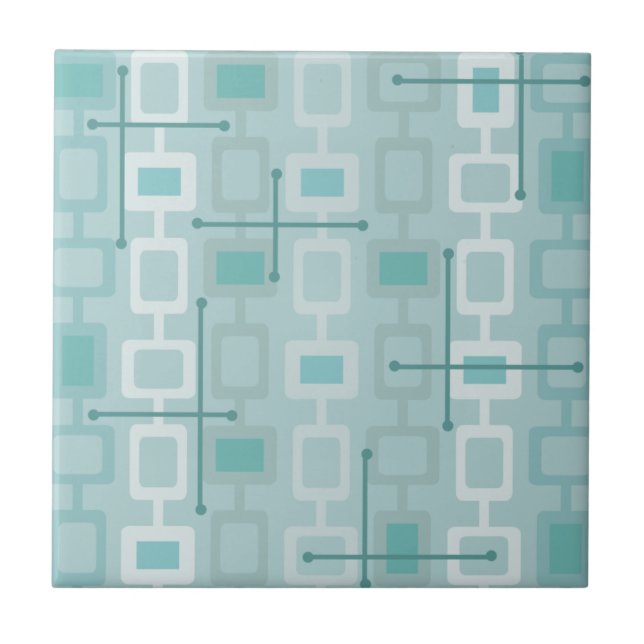 Retro 1950s Geometric Pattern Mint Tile (Front)