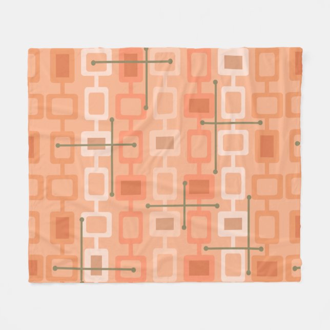 Retro 1950s Geometric Pattern Orange Fleece Blanket (Front (Horizontal))