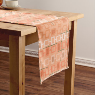 Retro 1950s Geometric Pattern Orange Short Table Runner