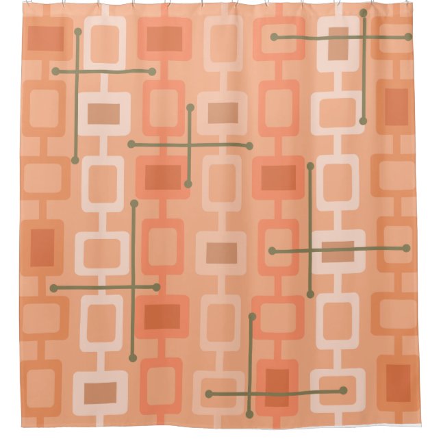 Retro 1950s Geometric Pattern Orange Shower Curtain (Front)