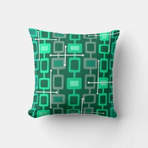 Retro 1950s Geometric Pattern Turquoise Cushion