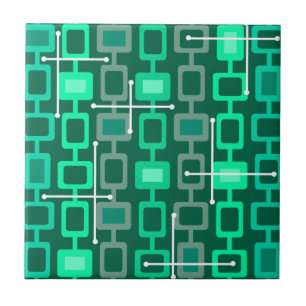 Retro 1950s Geometric Pattern Turquoise Tile