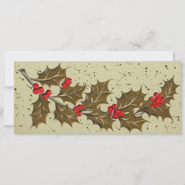 Retro 1950's Holly Christmas Card (Front)