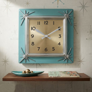 Retro 1950s Mid Century Modern Starburst  Vintage  Square Wall Clock